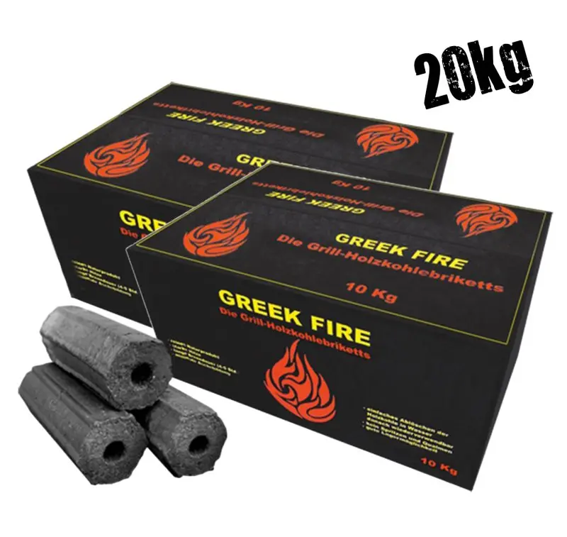 Greek-Fire-Briketts-20-kg.jpg.webp Greek Fire Holzkohlebriketts 20kg - rauchfreie Profi Holzkohle – Bild 1