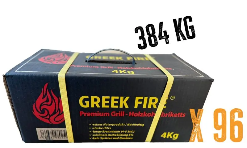 Greek-Fire-Premium-Grill-Briketts-4kg-Palette-384kg.jpg.webp Greek Fire Premium Holzkohlebriketts 4 kg - Palette 96 Stk. (384 kg) – Bild 1