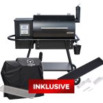 Moesta Pelletgrill Sheriff - Grillfürst Sonderedition - Mattschwarz - inkl. Abdeckhaube, Ablagebrett und Warmhalterost